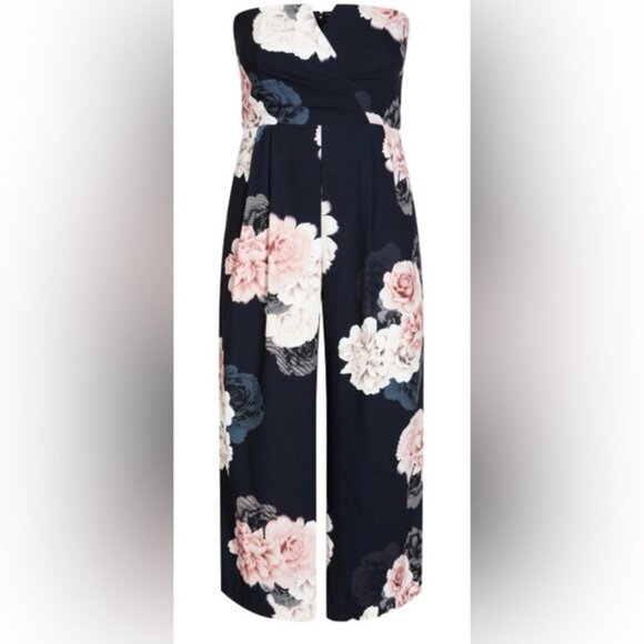 City Chic Navy French Floral Strapless Jumpsuit Size 24 NWT - Picture 3 of 15